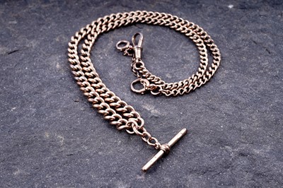 Lot 129 - A 9ct rose gold double "Albert" watch chain