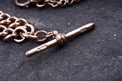 Lot 129 - A 9ct rose gold double "Albert" watch chain