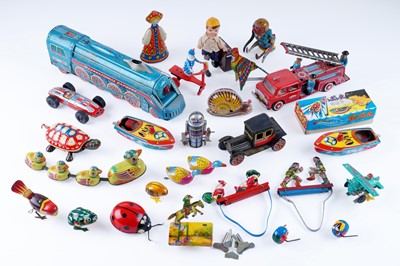 Lot 576 - A collection of mid-20th Century and later tin plate toys, including: a Nakayama clockwork turtle