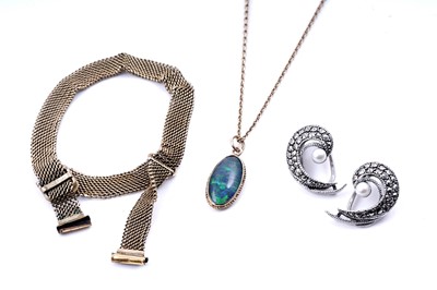 Lot 168 - A black opal and 9ct gold pendant necklace; and other jewellery