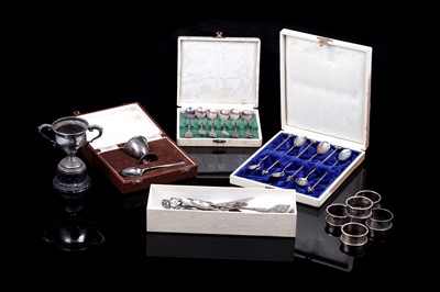 Lot 195 - A collection of continental and other silver, including: a 1935 silver trophy cup