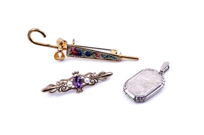 Lot 171 - A Victorian Revival amethyst and cultured pearl brooch