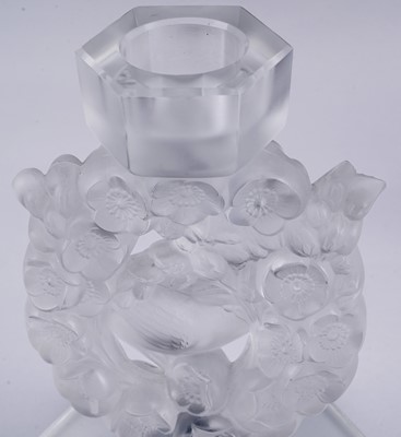 Lot 54 - A pair Lalique 'Mesanges' candlesticks