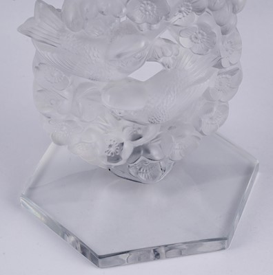 Lot 54 - A pair Lalique 'Mesanges' candlesticks