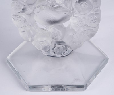 Lot 54 - A pair Lalique 'Mesanges' candlesticks