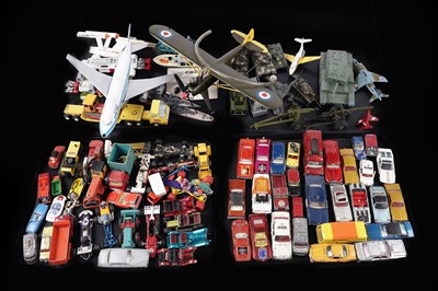 Lot 556 - A large collection of play-worn diecast and other toys; and a Tri-Ang ‘Cox’ Ready to Fly ‘Super Cub’