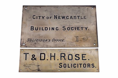Lot 460 - Two late 19th Century brass name plates