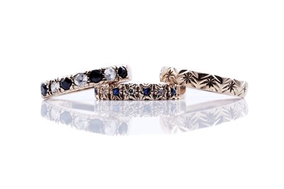 Lot 121 - Three 9ct gold rings, including: two half hoop eternity rings