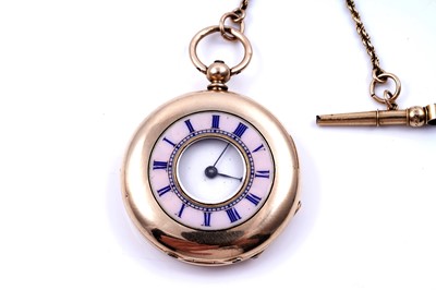 Lot 228 - A late Victorian lady's 18ct rose gold half hunter fob watch
