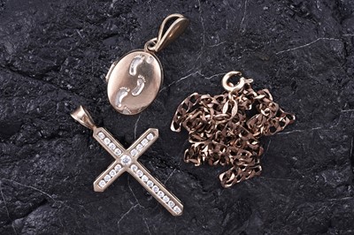 Lot 126 - A cruciform pendant set with cubic zirconia; and other items