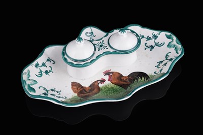 Lot 258 - A Wemyss cockerel pattern inkstand