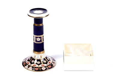 Lot 123 - A Lalique ‘Lovebirds’ paperweight; and a Collingwood Brothers Imari pattern candlestick