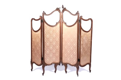 Lot 164 - A late 19th Century Art Nouveau walnut four-fold screen