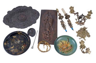 Lot 476 - An early 20th Century repoussé copper panel; and other items