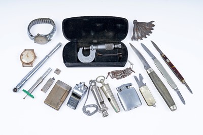 Lot 440 - A Dunhill lighter; and other collectibles, including whistles, wristwatches and pocket knives