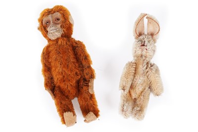 Lot 585 - A mohair Schuco miniature rabbit; and a Schuco mohair monkey scent bottle