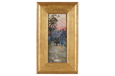 Lot 411 - Early 20th Century Impressionist British School - Horse and cart on a lane at sunset | watercolour