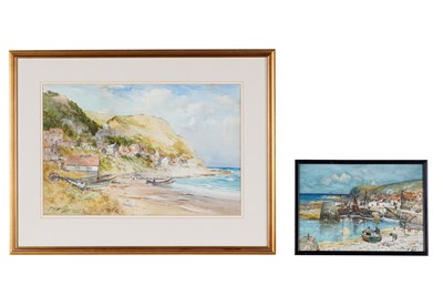 Lot 399 - Thomas Swift Hutton - Staithes and another harbour view | watercolour