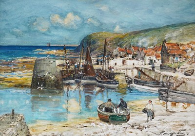 Lot 399 - Thomas Swift Hutton - Staithes and another harbour view | watercolour