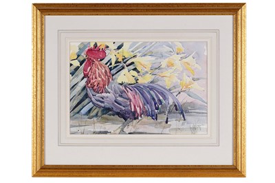 Lot 395 - Mary Ann Rogers - Cockerel and daffodils | watercolour