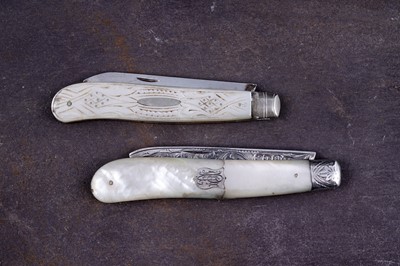 Lot 338 - Two Victorian silver and mother of pearl fruit knives