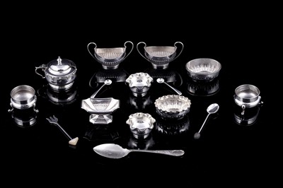 Lot 257 - 20th Century silver salts and a Lindisfarne pattern mustard