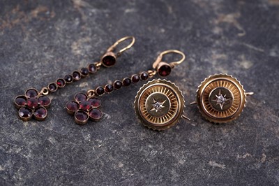Lot 111 - A pair of Victorian Etruscan Revival diamond earrings; and another pair