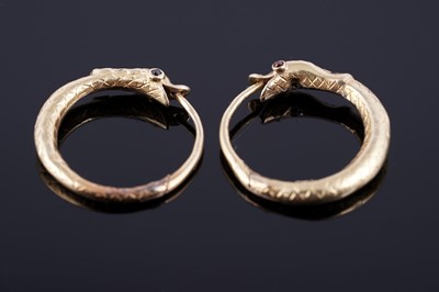 Lot 112 - A pair of 19th Century ouroboros pattern earrings