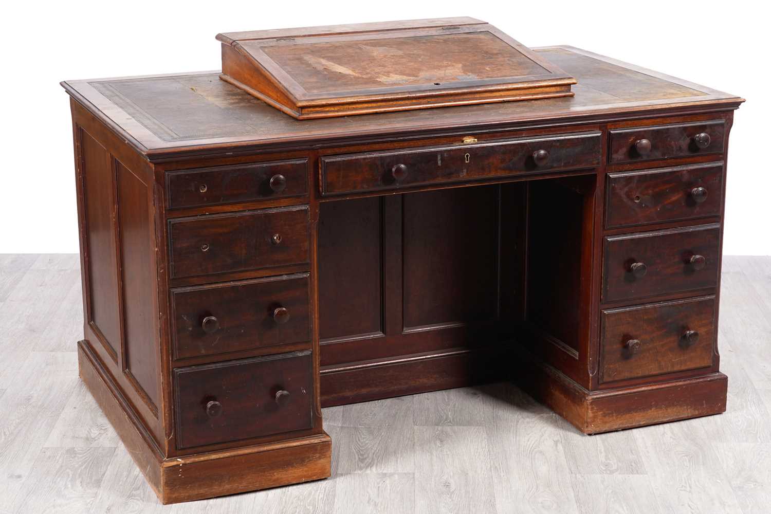 Lot 36 - A Victorian mahogany partner's kneehole pedestal desk; and a writing slope