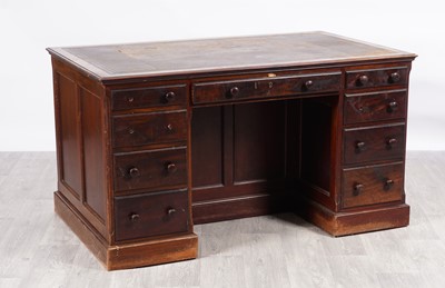 Lot 36 - A Victorian mahogany partner's kneehole pedestal desk; and a writing slope