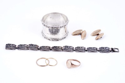 Lot 66 - Jewellery and silver, including three gold rings