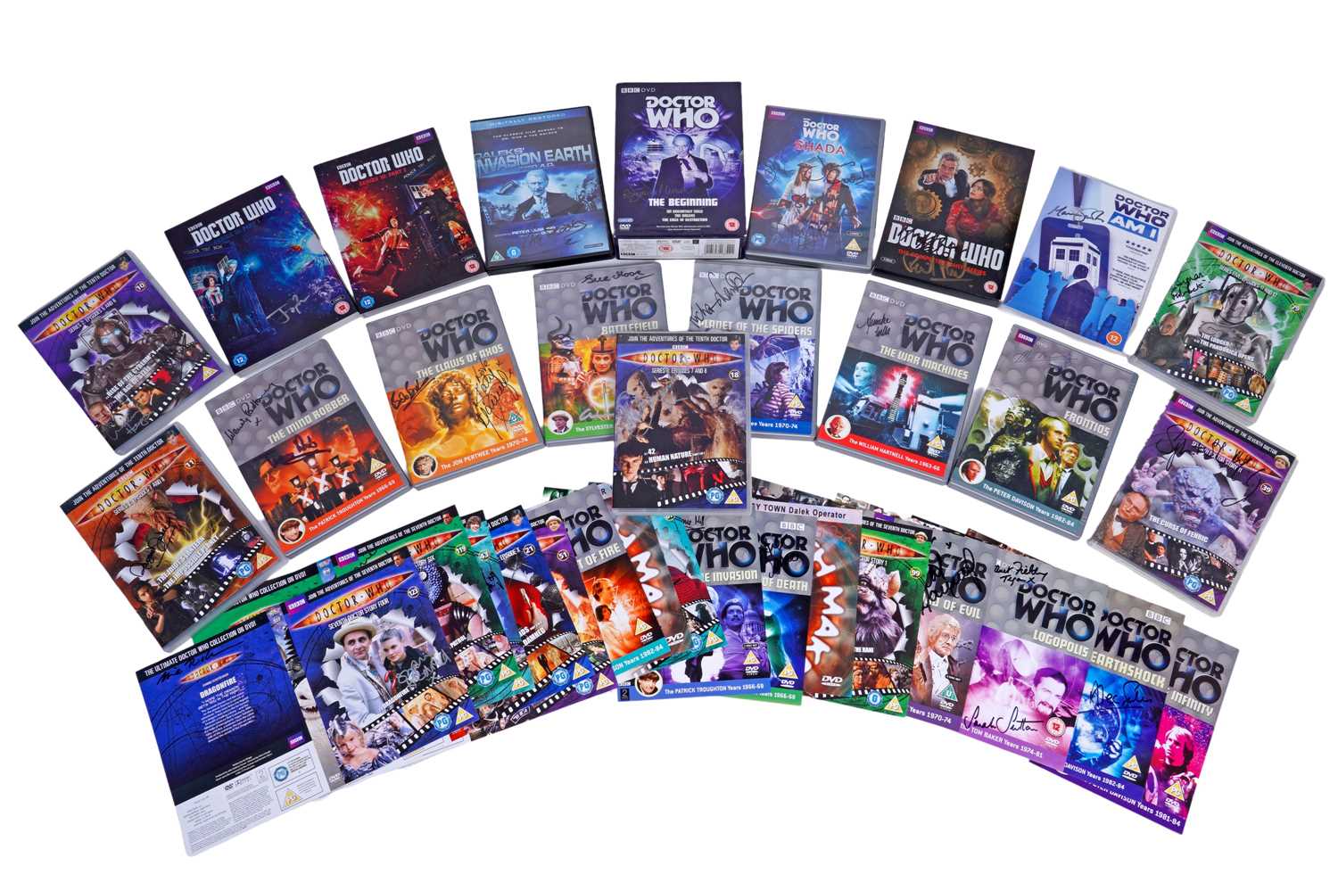 Lot 324 - A collection of eighteen signed Doctor Who DVDs and seventeen signed DVD sleeves
