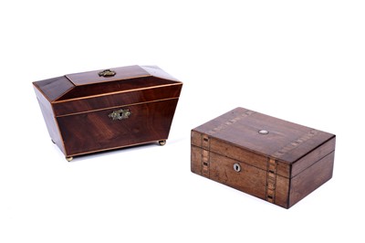 Lot 124 - A Georgian mahogany tea caddy; and a mahogany sewing box