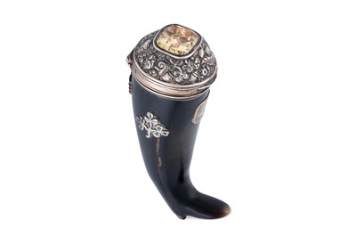 Lot 287 - An early Victorian Scottish silver mounted novelty horn snuff mull in the form of a boot