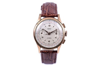 Lot 167 - A 1950's Camy gold plated chronograph wristwatch
