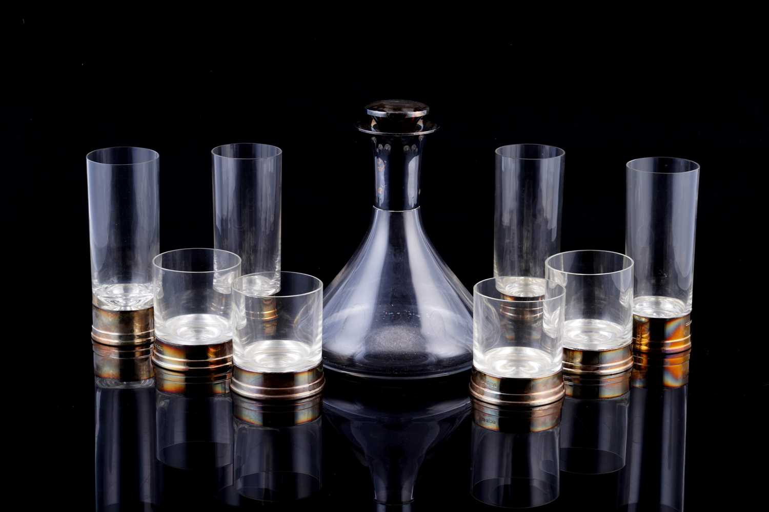 Lot 27 - A silver mounted decanter and glasses
