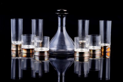 Lot 27 - A silver mounted decanter and glasses