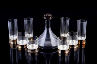 Lot 27 - A silver mounted decanter and glasses