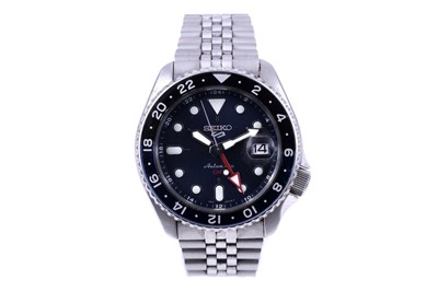 Lot 150 - A Seiko 5 Sports GMT stainless-steel wristwatch