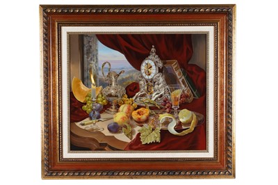 Lot 263 - Gyula Boros - Still life with fruit and silverware | oil