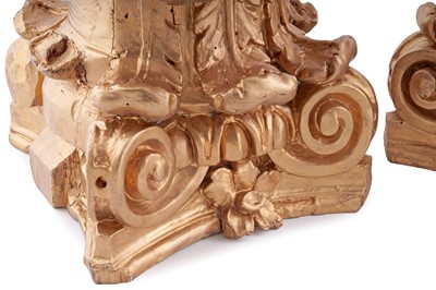 Lot 206 - A pair of late 19th Century carved and gilded Corinthian pine column capitals