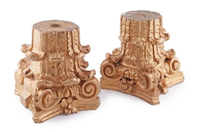 Lot 206 - A pair of late 19th Century carved and gilded Corinthian pine column capitals