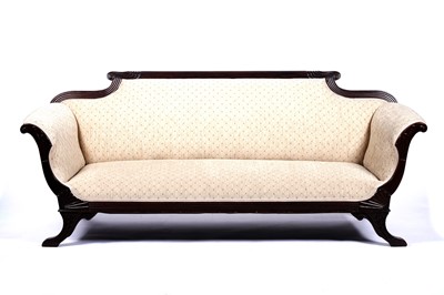 Lot 588 - A 20th Century Regency style scroll end sofa