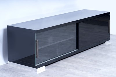 Lot 56 - A contemporary gloss-black and chrome-mounted TV cabinet