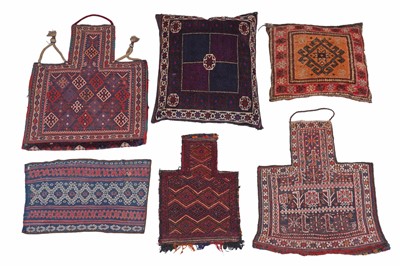Lot 90 - Three single sided carpet saddle bags; and other soft furnishings