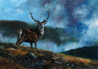 Lot 257 - John Trickett - Stag in the Highland mist | oil