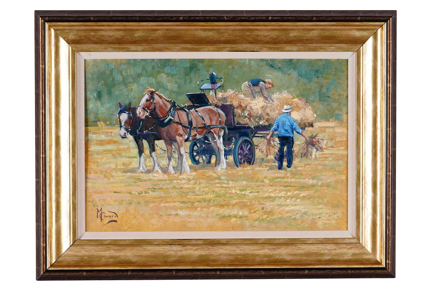 Lot 251 - Malcolm Coward - Loading the hay onto the cart | oil