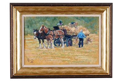 Lot 251 - Malcolm Coward - Loading the hay onto the cart | oil