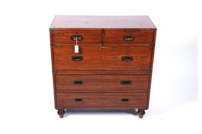 Lot 636 - A late 19th Century teak campaign chest of drawers