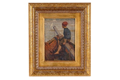 Lot 202 - Isa Jobling - Boy on a boat, (with study of fishing boats verso) | oil